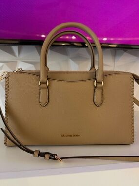 Michael Kors Beige/Taupe Leather Satchel with Gold Hardware